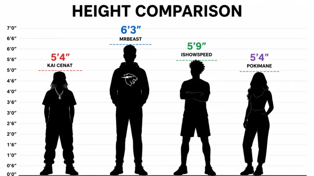 kai cenat height comparison with mrbeast ishowspeed pokimane 2026