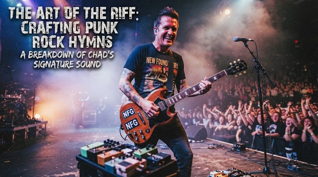 Chad Gilbert – The Art of the Riff: Crafting Punk Rock Hymns Chad Gilbert performing live on stage with New Found Glory, playing guitar in front of a cheering crowd